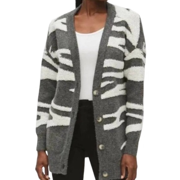 Michael Stars Cardigan Nell Charcoal Combo Brush Stroke Stripe Size 2X - Picture 11 of 11